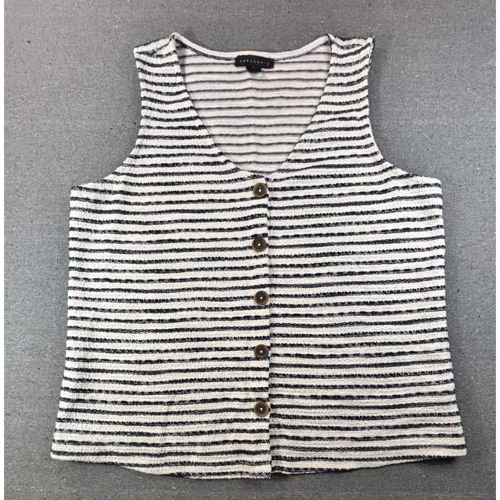 Sanctuary Striped Button Front Tank Top XL Navy White Cotton Knit